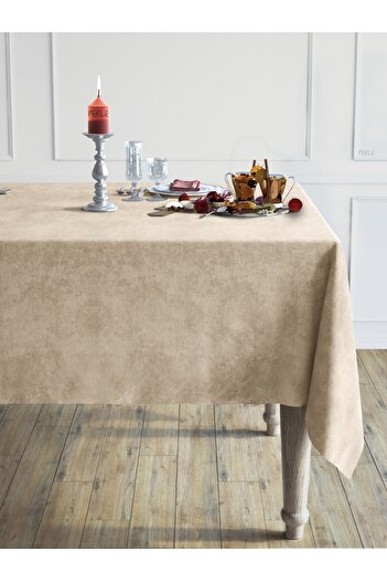 Perle Daily Series Velvet Textured Beige Tablecloth