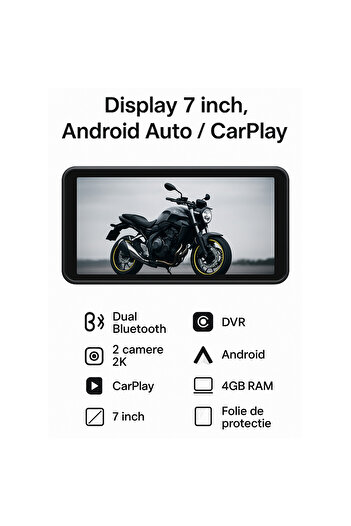 Android auto PROMO - 7 Inch Screen AndroidAuto, for Motorcycles + ScreenProtect + Water resistant Cover