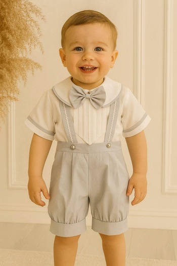 Hobidik Baby Boy Child Mildew Green Poplin Fabric Shorts Bib Salopet Bottom Top Set