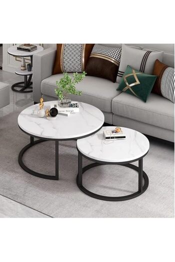 Türkiye Set of 2 Round Nesting Coffee Tables – Sofa Side End Tables for Living Room – Stylish