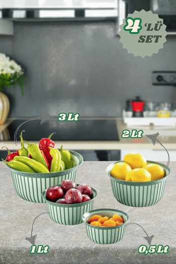 Stile Cucina 4 Piece Linea Round Practical Bowl Dowry Set 1X(500 ml) 1X(1-2-3 Liter) Green