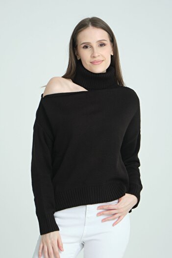 İLKCET MODA Oversize Turtleneck Sweater with Shoulder Detail
