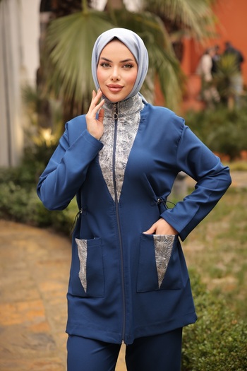 MİMİ Luxury Wear Σετ αθλητικής φόρμας Hijab Σετ Κάτω Τοπ Σετ Διπλό - Τούλι με πέτρα