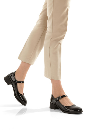 EYLÜLDEN MODA SHOES Short Heeled Ballerina Oxford Ballet Shoes Black Patent Leather 3.5 cm Heel