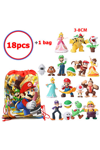 Choice1 B18 12-48pcs Super Mario Bros Action Figures Toys Set Kawaii PVC Anime Model Dolls With Storage Bag