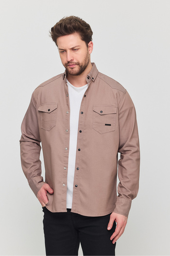 YXC Men's Shirt Cotton Slim Fit Long Sleeve Mink Men's Shirt with Pocket