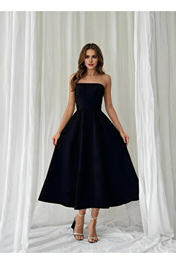 OLSAMODA Women's Strapless Blouse Cut Midi Length Engagement Wedding Invitation Dress