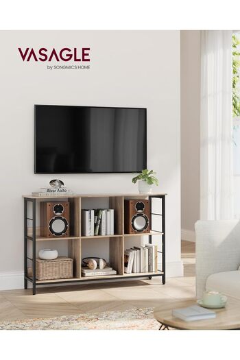 VASAGLE Bookcase, shelf with 6 storage units, wooden, 33x120x80 cm, oak grey