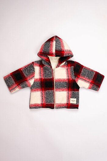 Totzee Hooded Coat Plaid Red & Cream
