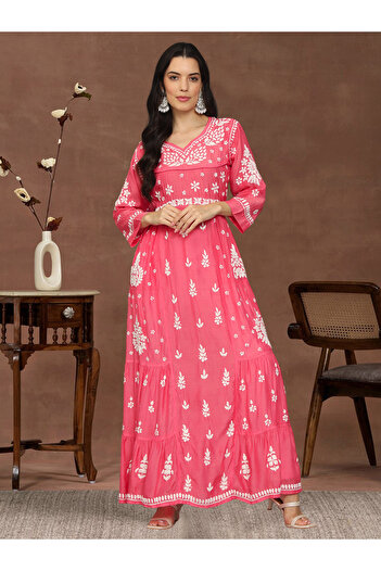 alaya Women Chikankari Hand Embroidered Muslin Jalabiya-AL4044