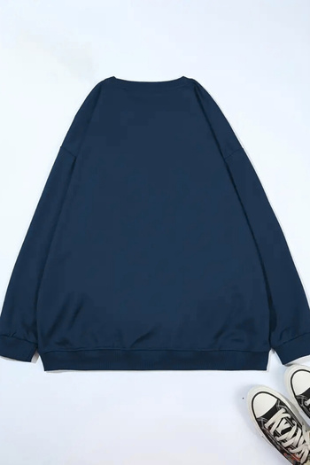 Sweetline Unisex Navy Blue Be-You-Ti̇ful Printed Crew Neck Sweatshirt - Winter Embossed Fabric