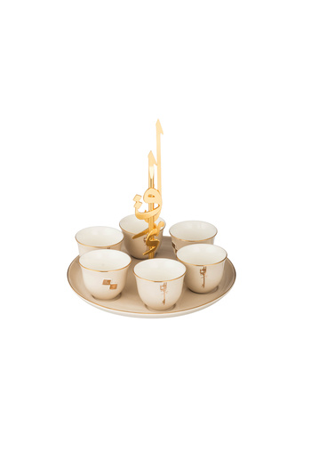 Dania A set of 6 Saudi coffee cups with an elegant and beautiful golden metal stand, suitable for all receptions.