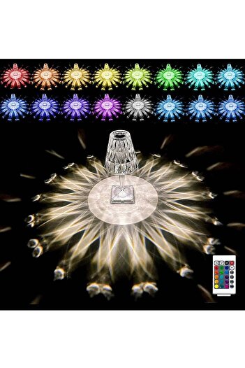 Prime by Javaudan LED Crystal Diamond Table Lamp Dimmable 16 Colors RGB Remote Control USB Charging