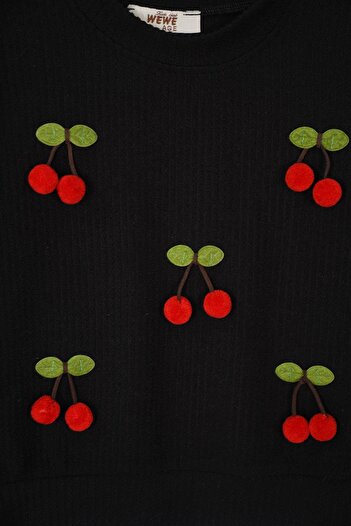 zepkids Black Color Girl's Pants Suit with Cherry Accessories