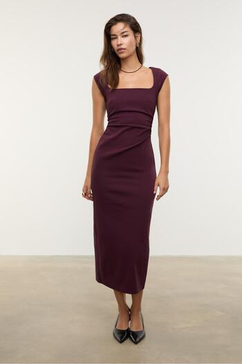 Stradivarius Gathered midi dress