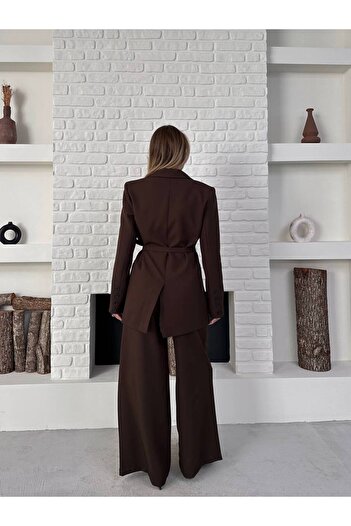 ZF BUTİK Women's Double Belted Blazer Jacket Pants Set