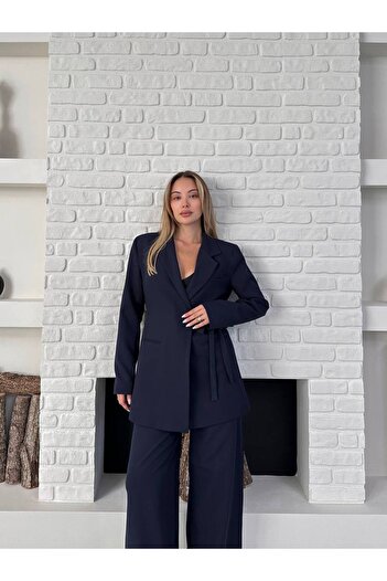 ZF BUTİK Kadın Ikili Kuşaklı Blazer Ceket Pantolon Takım