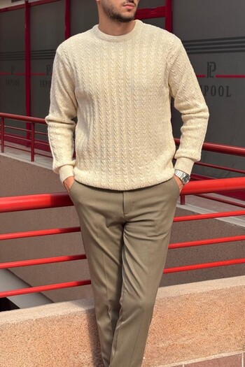 inpool Men'S, Old Money Culture, Hair Braid, Wool Blend, Crew Neck Sweater Pltk10