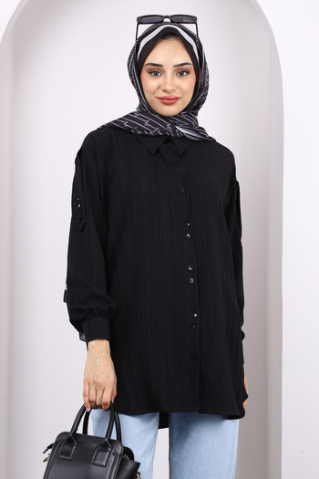 İmajButik Black Sleeve Detailed Shirt