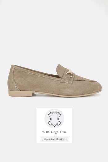 TUNAELLİ Women's Mink Suede Genuine Leather Natural Leather 36-41 Number Buckle Ballet