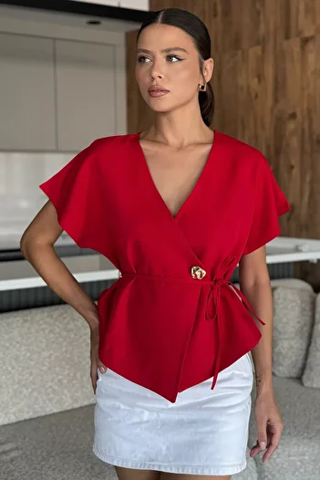 julude Red Double Breasted Collar Waist Lace up Sleeveless Short Jacket