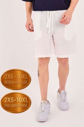 RELAXL 2Xs-10Xl Size Option 100% Cotton Muslin Fabric Ecru Shorts