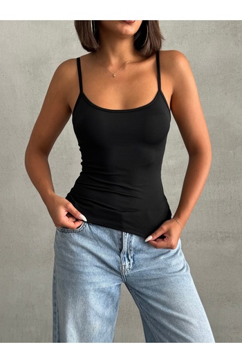 The Base Women's Black Scuba Undershirt Oversized Rope Strap Top