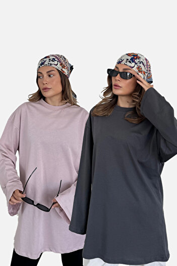 C&City Wide Sleeve Oversize 2 Pack T-Shirt 964 Lilac/Smoked