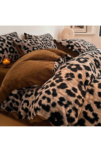 CHIRASO Faux Rabbit Fur Bedding Set, ELASTIC Sheet 180X200+30cm, Pillowcase 200x230 4 Sides