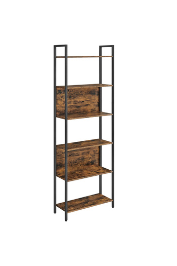 VASAGLE Bookcase 60x24x186 cm, 6 shelves, industrial style, chipboard and steel, rustic brown-black
