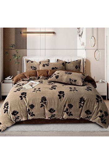 CHIRASO Faux Rabbit Fur Bedding Set, ELASTIC Sheet 180X200+30cm, Pillowcase 200x230 4 Sides