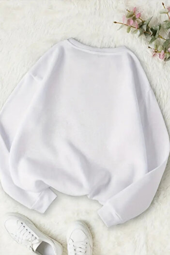 Sweetline Unisex White Color Emoji Printed Crew Neck Sweatshirt - Winter Embossed Fabric
