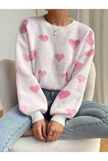 FLEX FASHION Pulover oversize cu model de inimă pentru femei – croială confortabilă pentru combinații casual