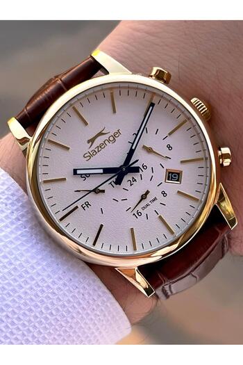 Slazenger Leather Cord Inside Functions Active 10 Atm Water Resistant Men's Wristwatch Esl.09.2481.2.06