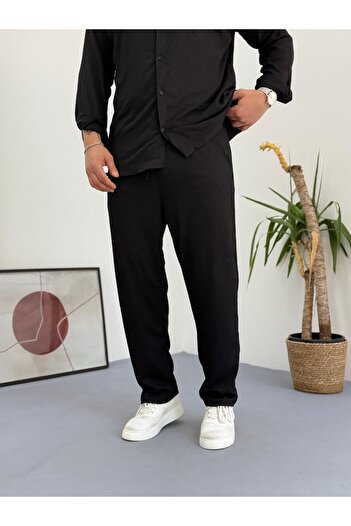 Baycombine35 Unisex Relaxed Fit Wrinkle Crinkle Fabric Trousers