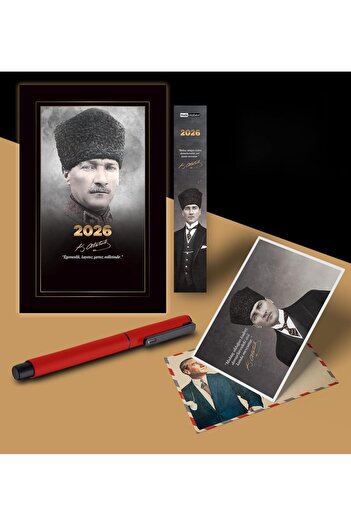 STOREMAX Snshop Commander Ataturk Agenda Bookmark Postcard Pen - Red 467437