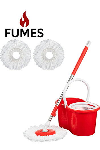 Fumes Spin mop and bucket set with 2 microfiber heads and 360 degree rotating handle for floor cleaning