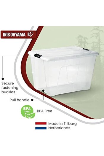 STOREMAX Sellbuyst Ohyama Storage Boxes with Lids, 60L, Set of 4, Transparent, Secure Buckles, Stackable