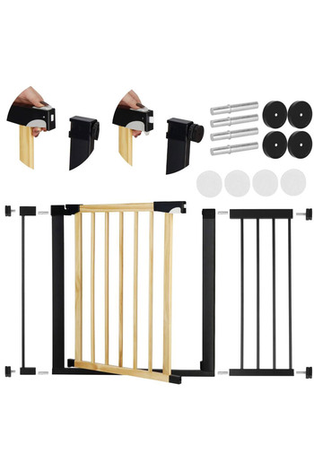SERSIMO Safety Gate for stairs, adjustable, made of wood with steel structure, 110-117cm, black brown