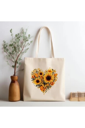 l'eivor Sunflower Heart Design Printed Women's Organic Cotton Hambez Bag