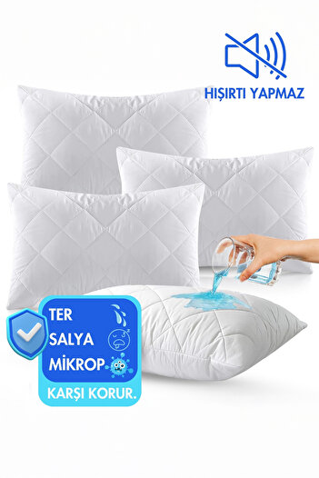 Owra Kapitone Fermuarlı Yastık Koruyucu Alez 1 Adet Ter, Ağız Sıvı Geçirmez Beyaz - 50x70 cm