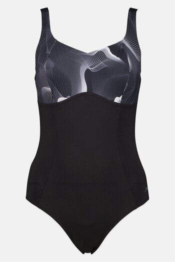 SPEEDO Women One Piece Embroidered Logo Swimsuit, Black
