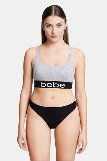 Bebe Women Padded Brand Logo Adjustable Bra, Grey