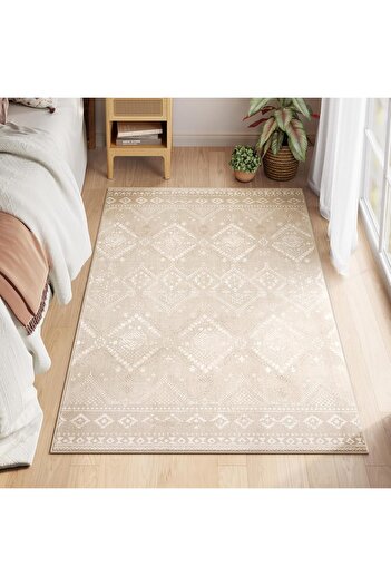 SONGMICS Non-slip Decorative Rug, Boho Style, Machine Washable, 120×170 cm, Cappuccino Beige