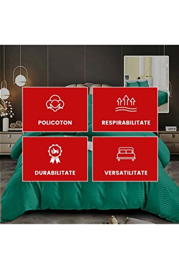 PATONE Damask Polycotton Bed Linen, Green, 4 Pieces, for Double Bed