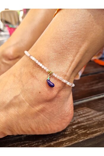 NEMOR STUDIO Eggplant Murano Glass Detailed - Cat's Eye Natural Stone Anklet