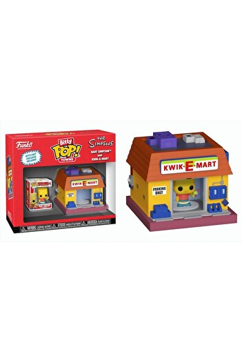 Funko Set 2 figurines Bitty POP Towns - Bart Simpson and Kwik-E-Mart, 2.5 cm, with transparent acrylic cas