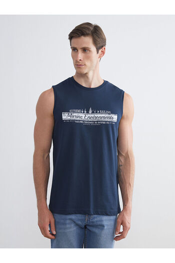 LC Waikiki Navy Blue Crew Neck Printed Men's Sleeveless T-Shirt