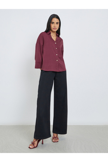 Styli Solid Flared Sleeve Buttoned Short