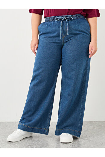Styli Plus Wide Leg Jeans with Drawstring